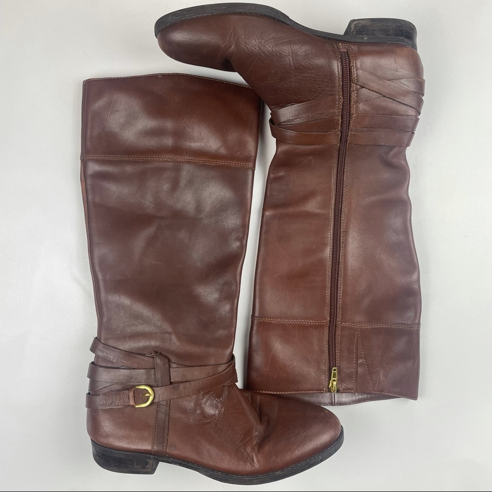 Audrey Brook brown Leather Zip Up Riding High Boots Size 8M - Picture 1 of 14